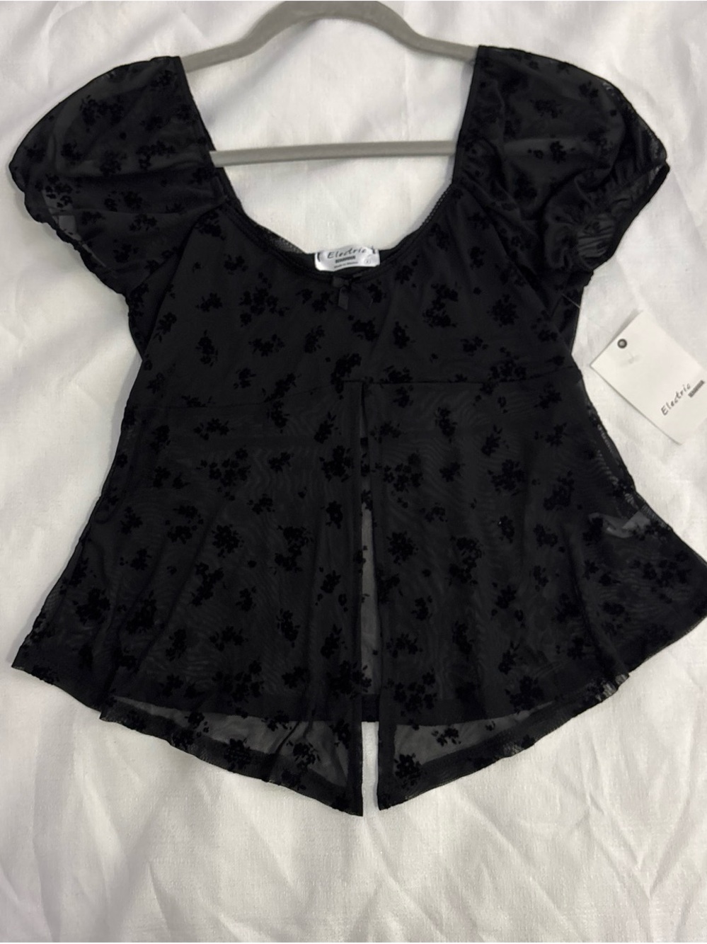 Black Floral Mesh Top